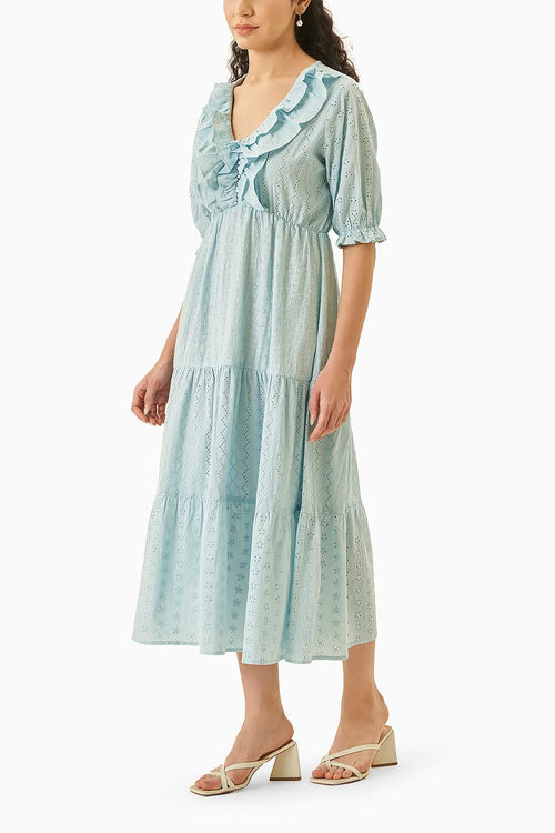 Powder Blue Azure Schiffli Dress