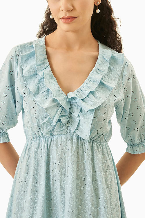 Powder Blue Azure Schiffli Dress