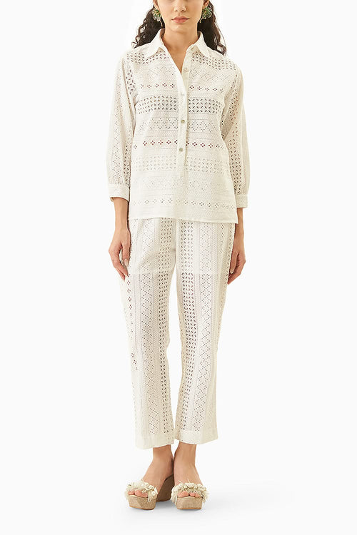 White Off Shoulder Eyelet Co-ord Set