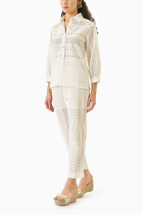 White Off Shoulder Eyelet Co-ord Set