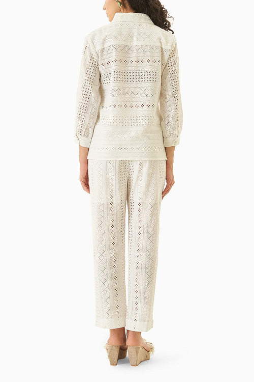 White Off Shoulder Eyelet Co-ord Set