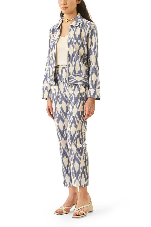 Light Blue and White Ikat Bomber Co-ord Set