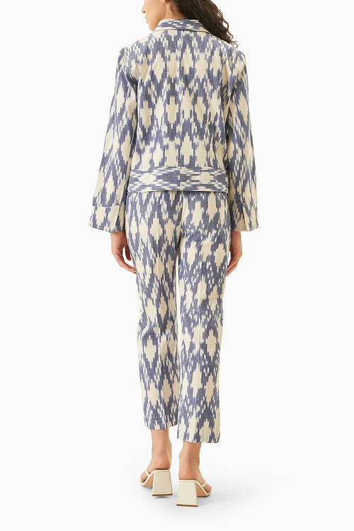 Light Blue and White Ikat Bomber Co-ord Set