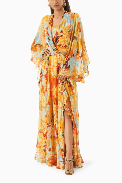Multi Mustard Cowl Dress