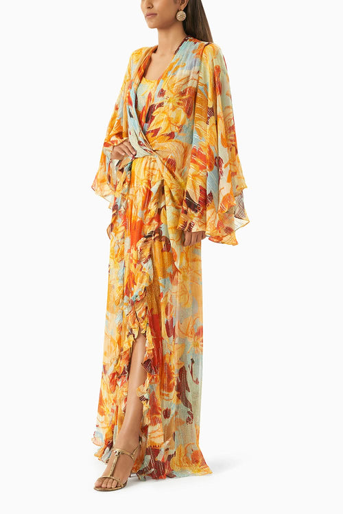 Multi Mustard Cowl Dress