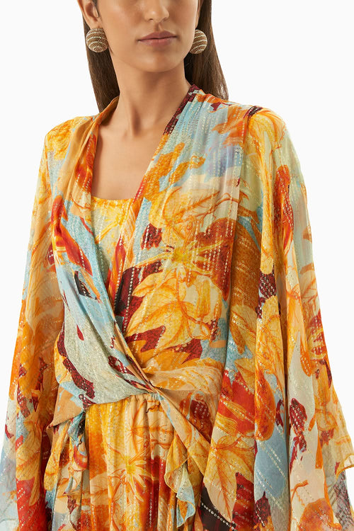 Multi Mustard Cowl Dress