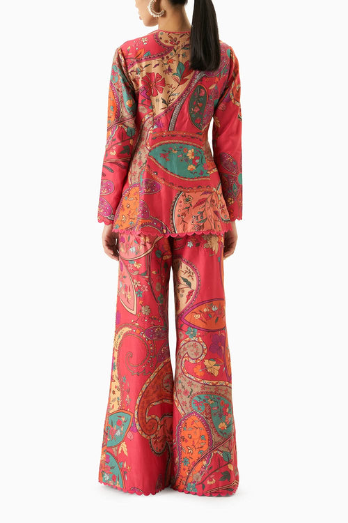 Multicoloured Peplum Top With Flared Pants