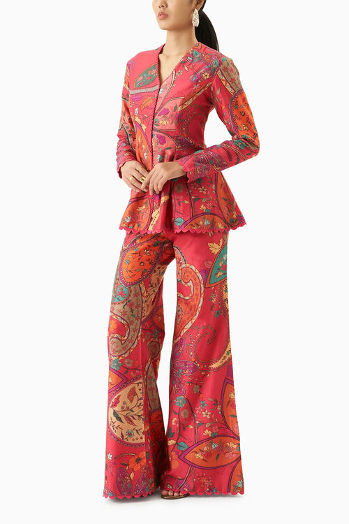 Multicoloured Peplum Top With Flared Pants