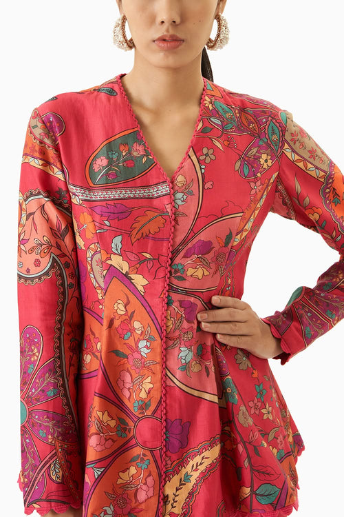 Multicoloured Peplum Top With Flared Pants