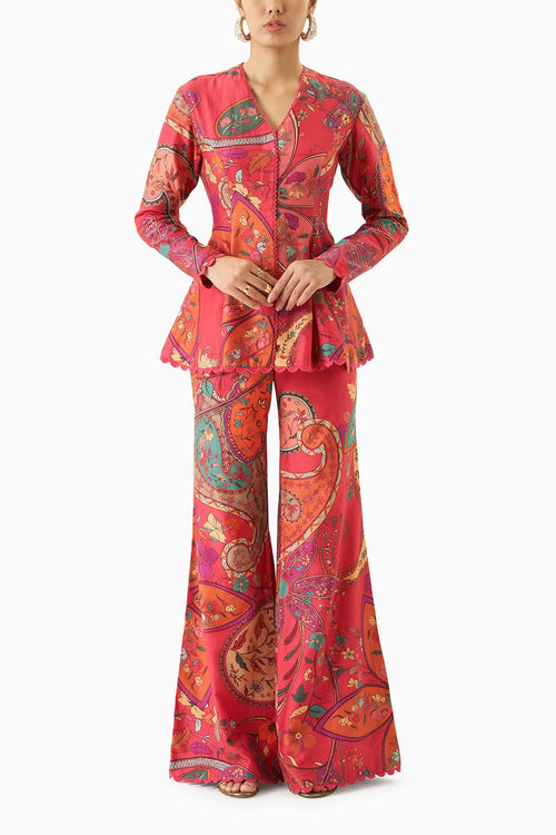 Multicoloured Peplum Top With Flared Pants
