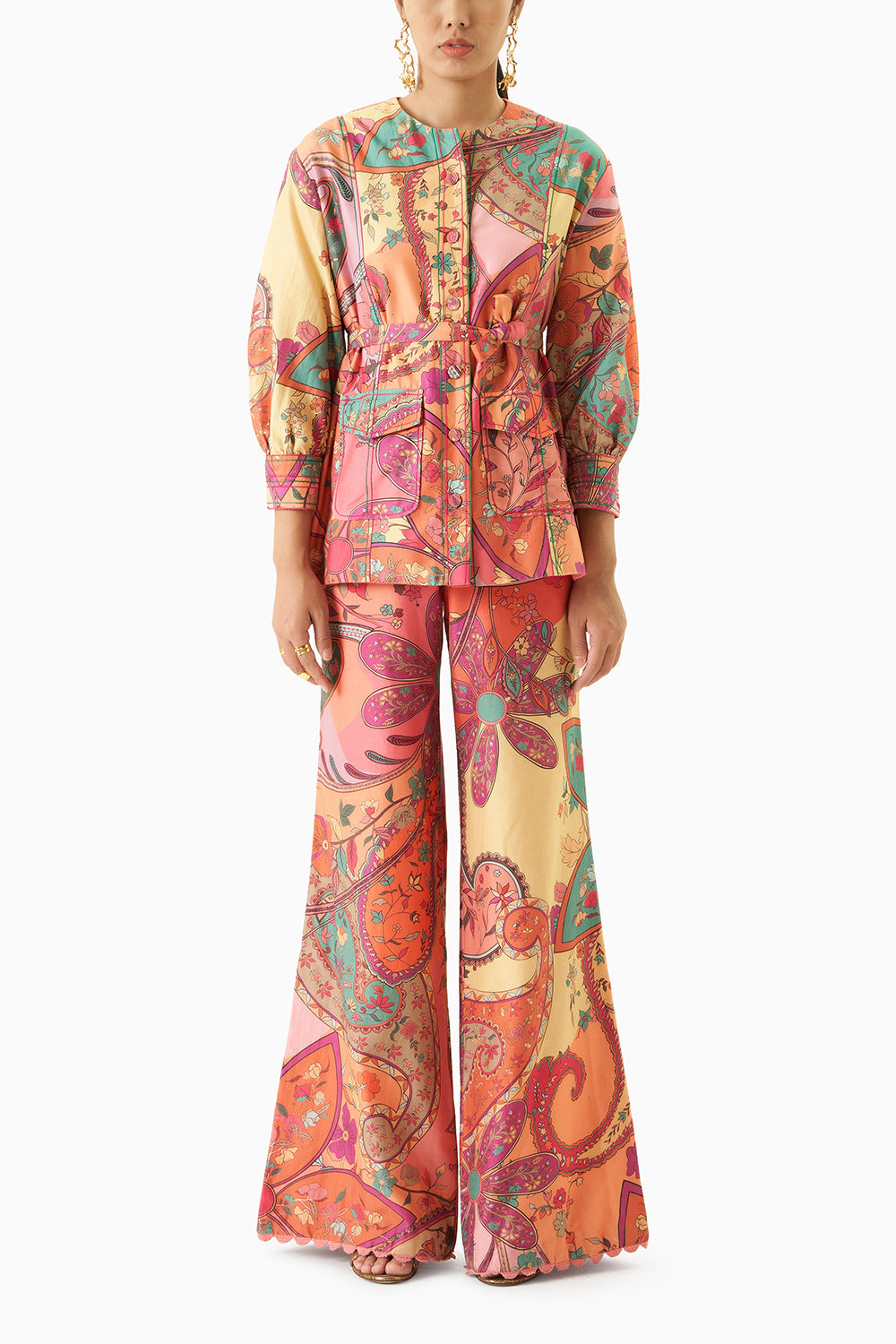 Multicoloured Chanderi Shirt With Flared Pants