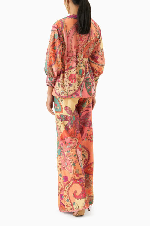 Multicoloured Chanderi Shirt With Flared Pants