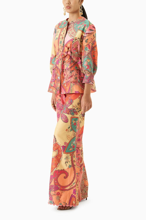Multicoloured Chanderi Shirt With Flared Pants