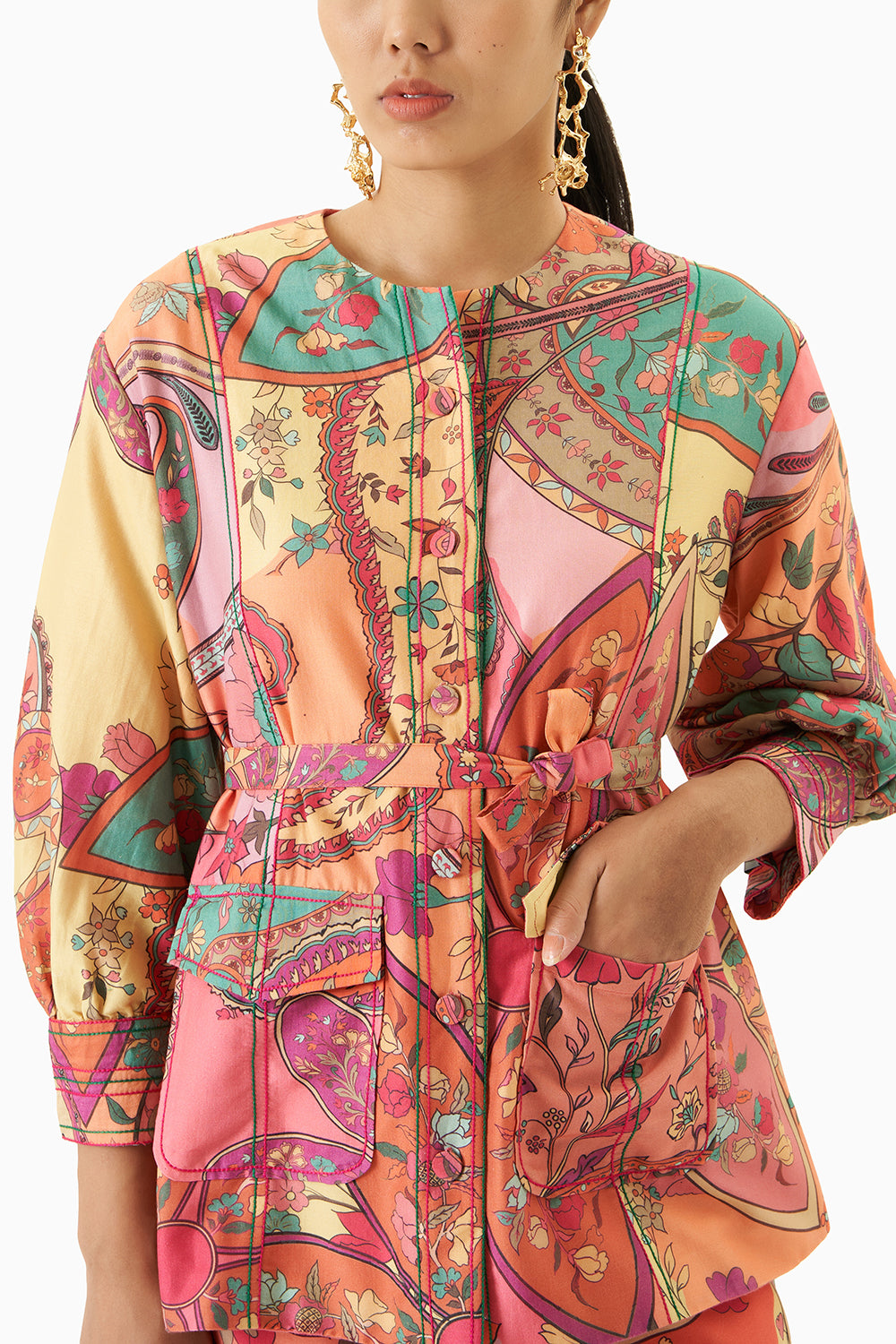 Multicoloured Chanderi Shirt With Flared Pants