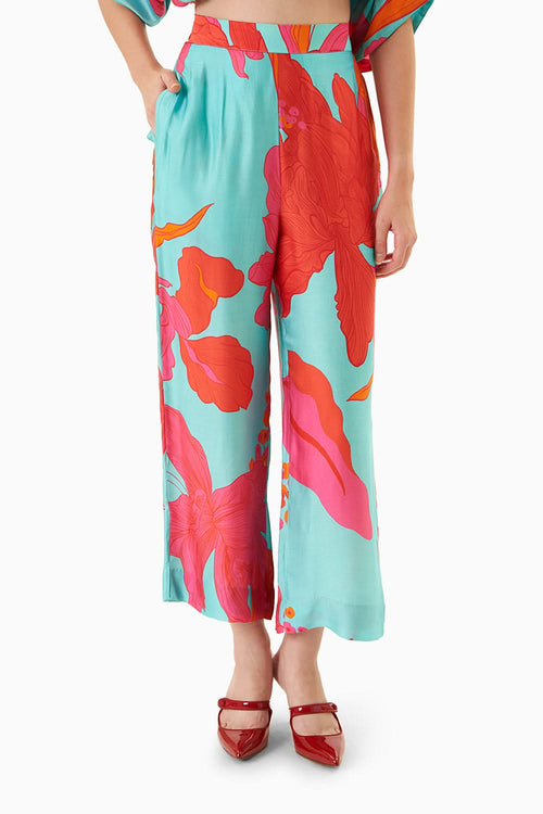 Blue Floral Printed Kaftaan & Trousers
