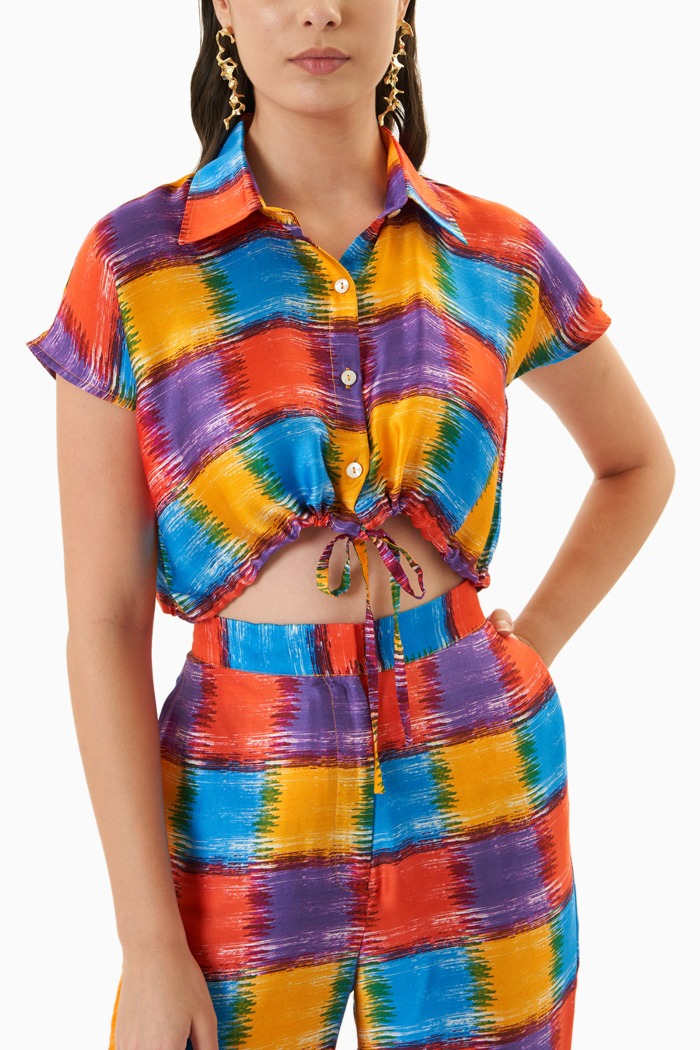 Multicoloured Baltimore Check Cropped Shirt & Straight Pants