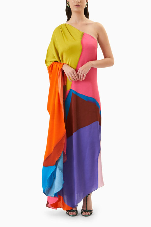 Multicoloured Luma Pink Swirl One Shoulder Dress