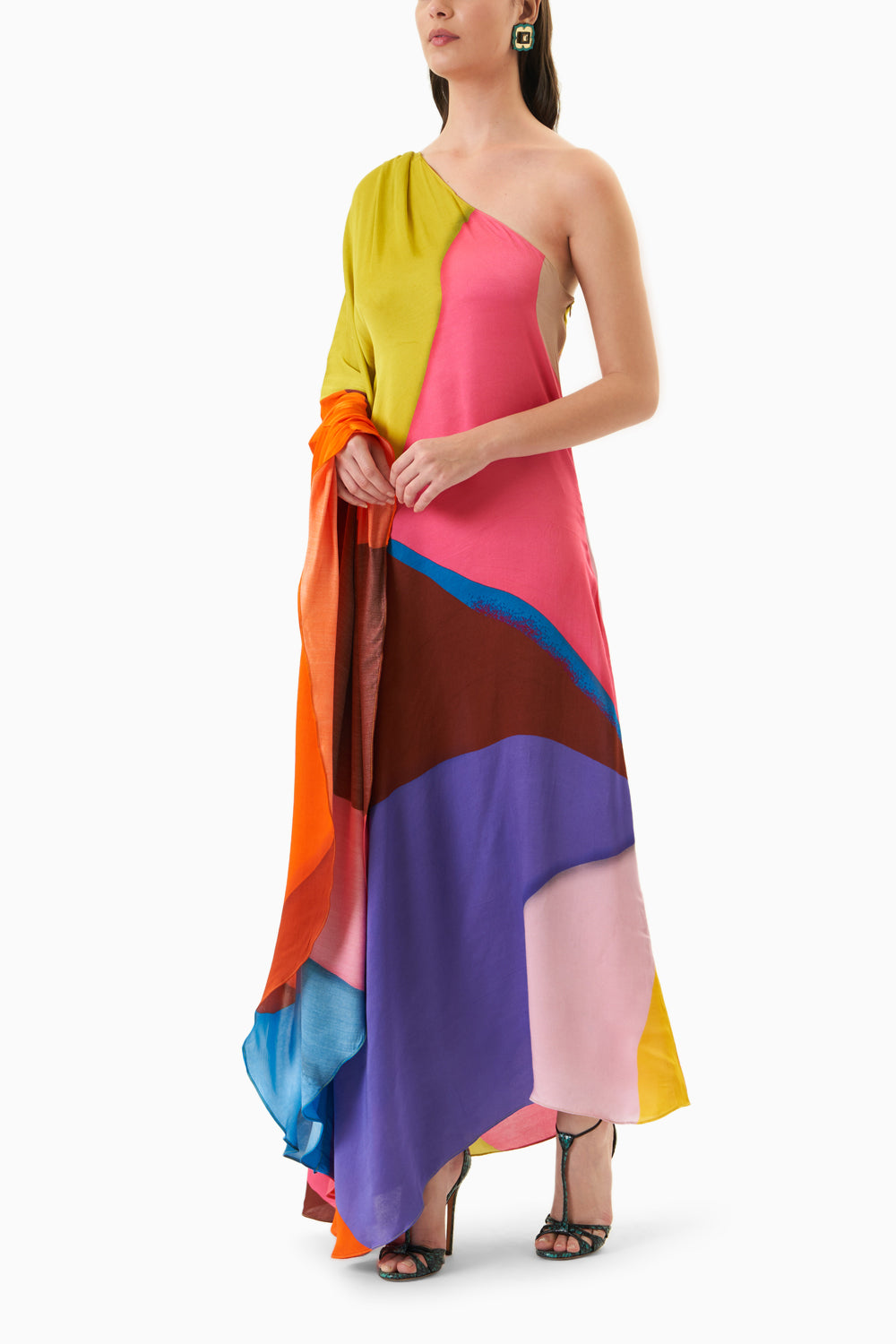 Multicoloured Luma Pink Swirl One Shoulder Dress
