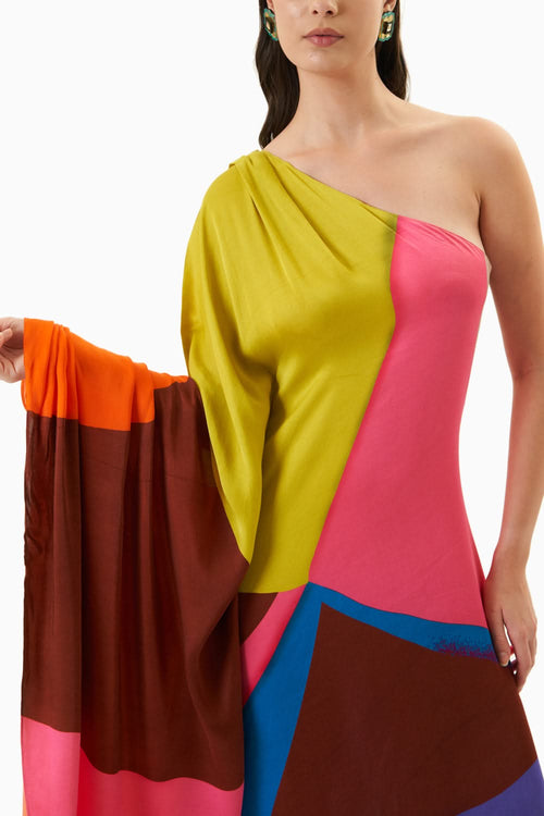 Multicoloured Luma Pink Swirl One Shoulder Dress