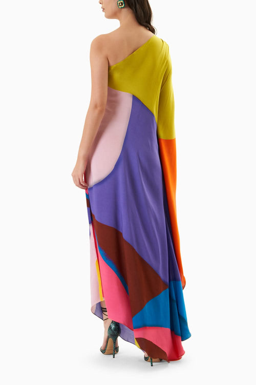 Multicoloured Luma Pink Swirl One Shoulder Dress