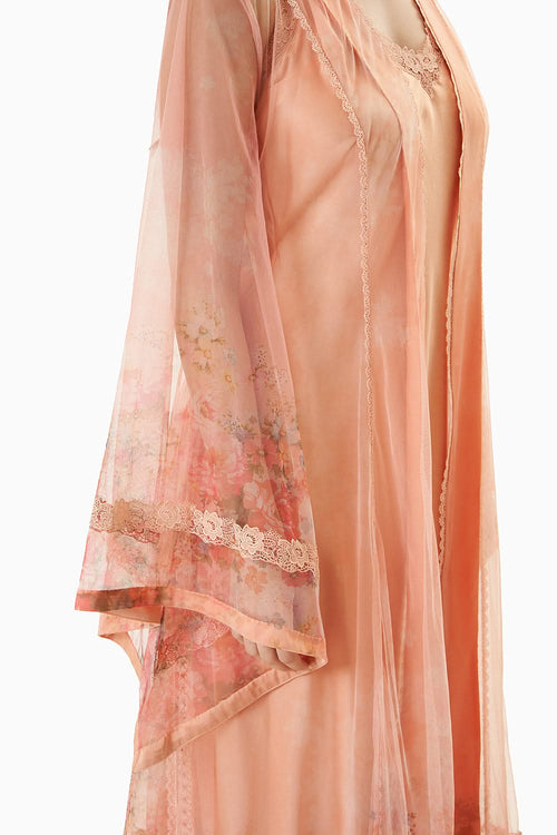 Coral Printed Robe with Silk Slip