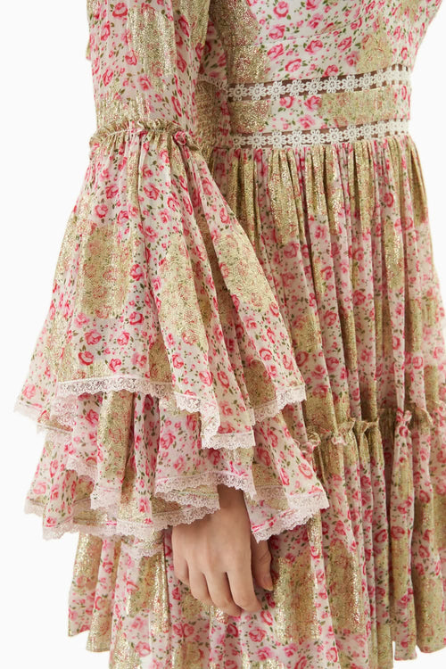 Printed Short Dress with Bell Sleeves