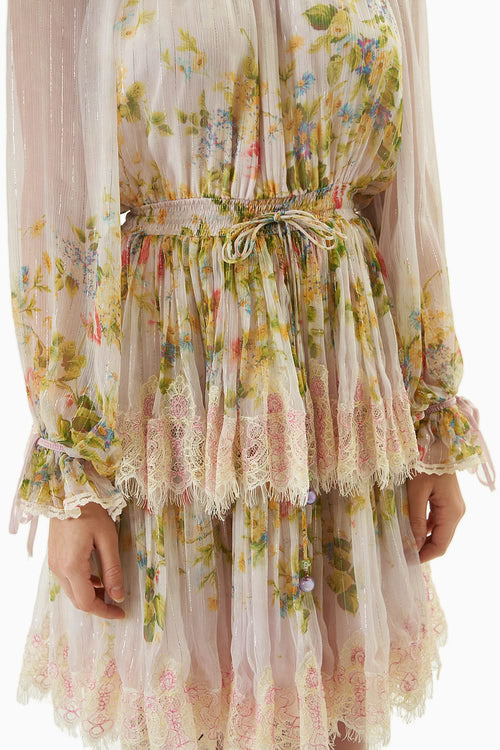 Lilac Printed Two Layer Short Dress