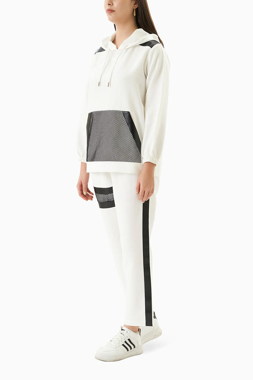 Off-White Tracksuit with Leather Trimming