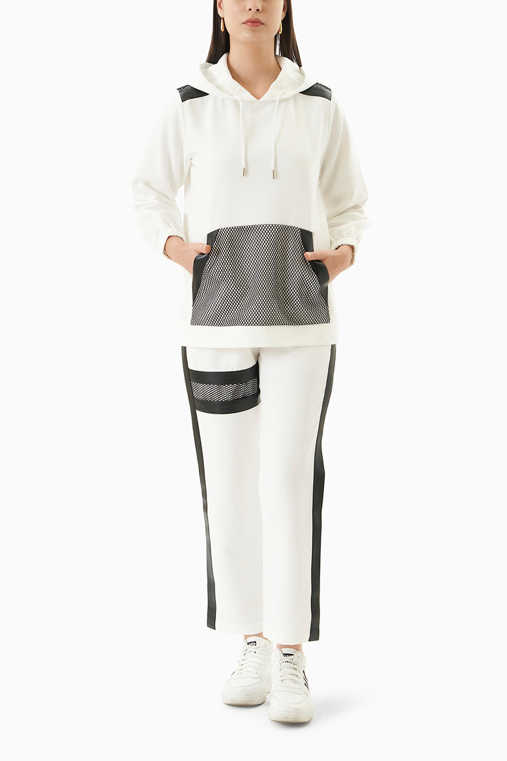 Off-White Tracksuit with Leather Trimming