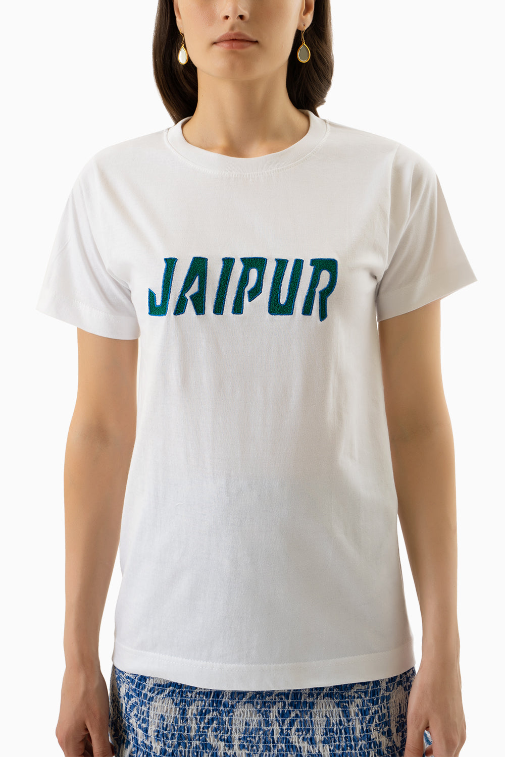 White Jaipur Embroidered T-Shirt