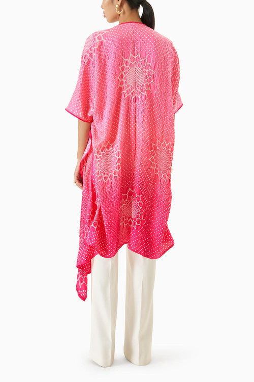 Pink Bandhani Overlay with Lapels