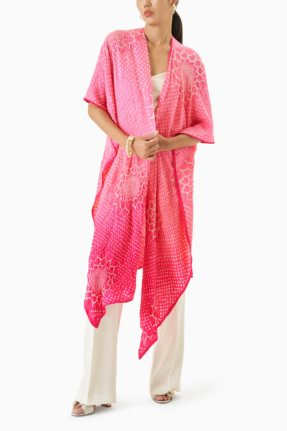 Pink Bandhani Overlay with Lapels
