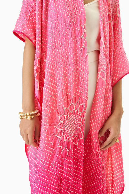 Pink Bandhani Overlay with Lapels