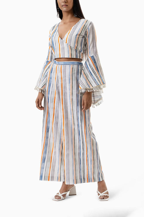 White and Blue Printed Stripes Co-ord Set