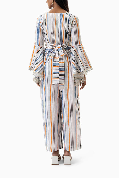White and Blue Printed Stripes Co-ord Set