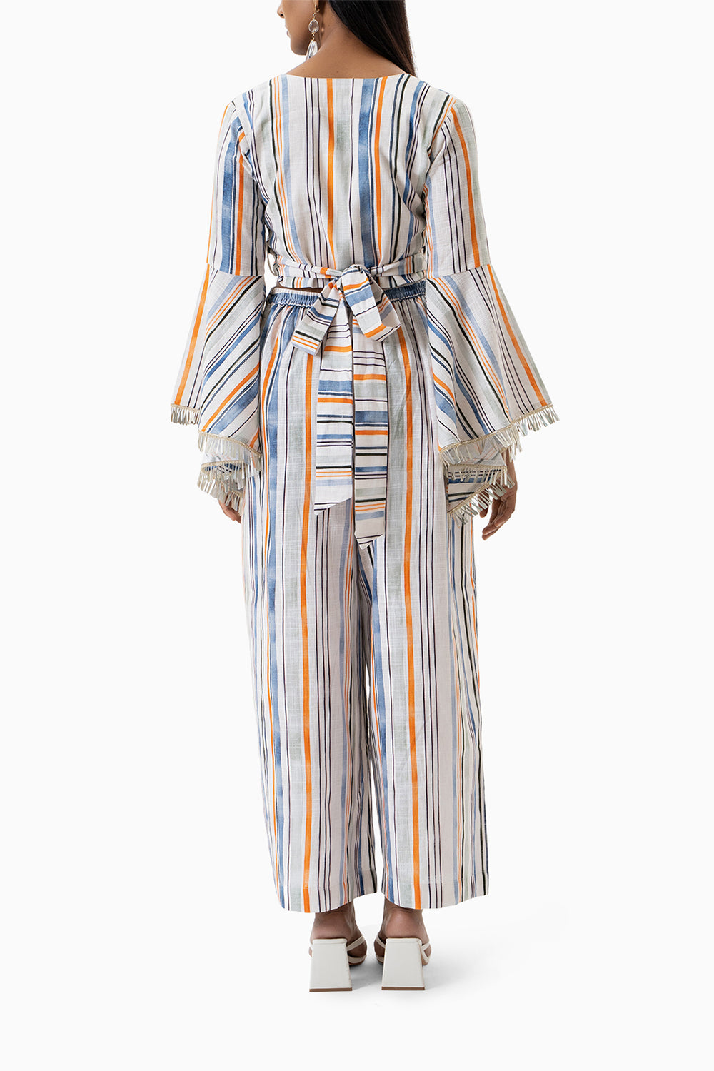 White and Blue Printed Stripes Co-ord Set