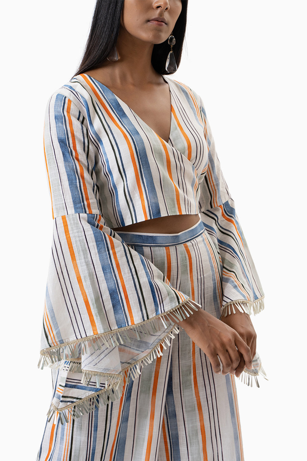 White and Blue Printed Stripes Co-ord Set