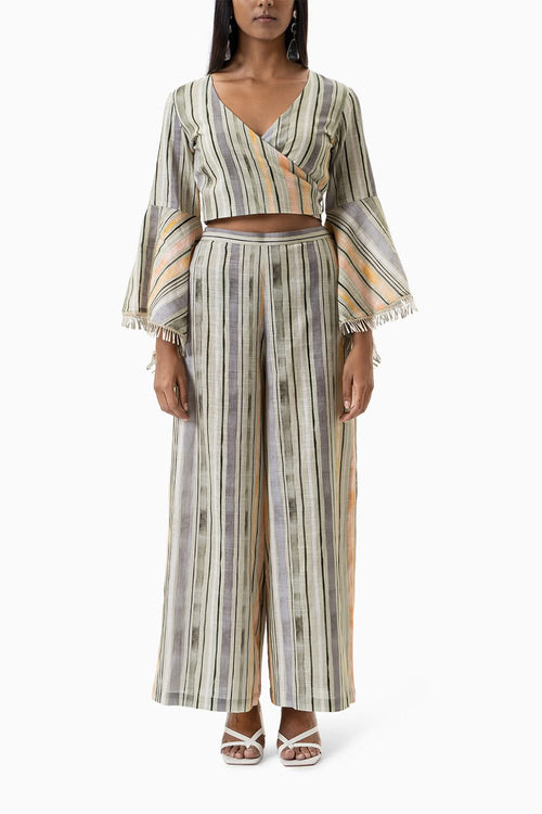 Green and grey printed stripes Co-ord set