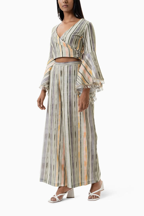 Green and grey printed stripes Co-ord set