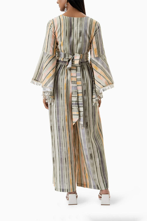 Green and grey printed stripes Co-ord set
