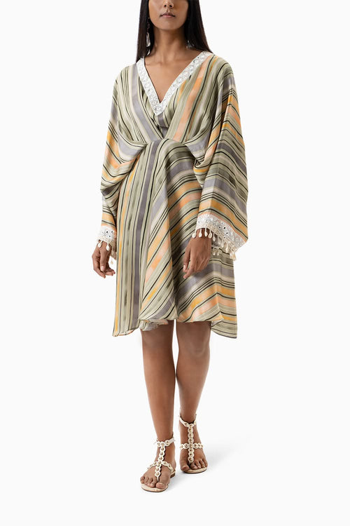 olive stripes printed short dress