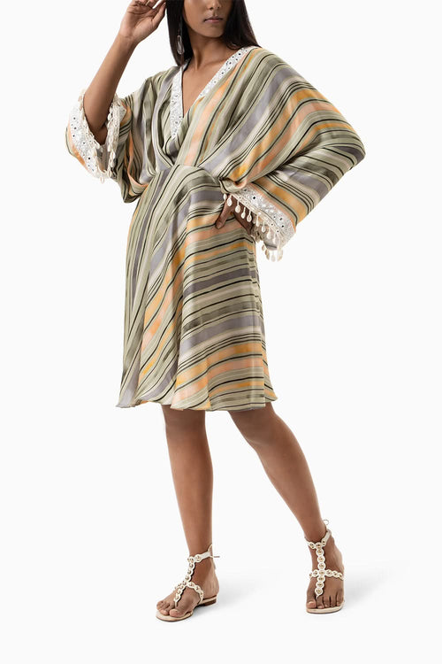 olive stripes printed short dress