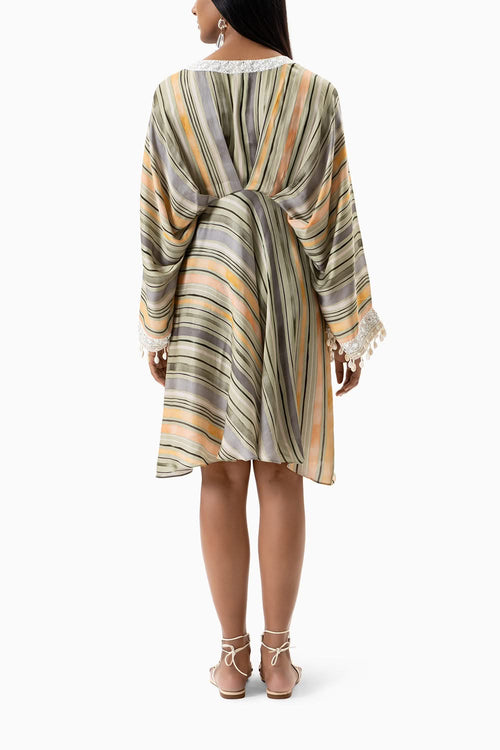 olive stripes printed short dress