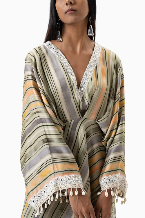 olive stripes printed short dress