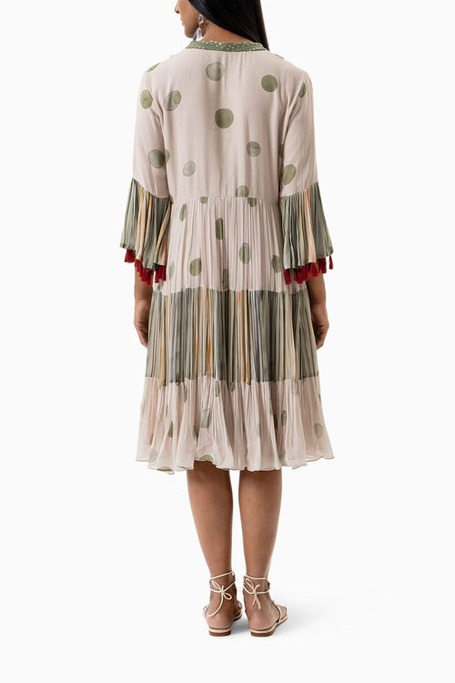 Olive Polka Dot and Striped Printed Dress
