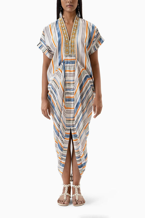 Printed Stripes Cowl Dress