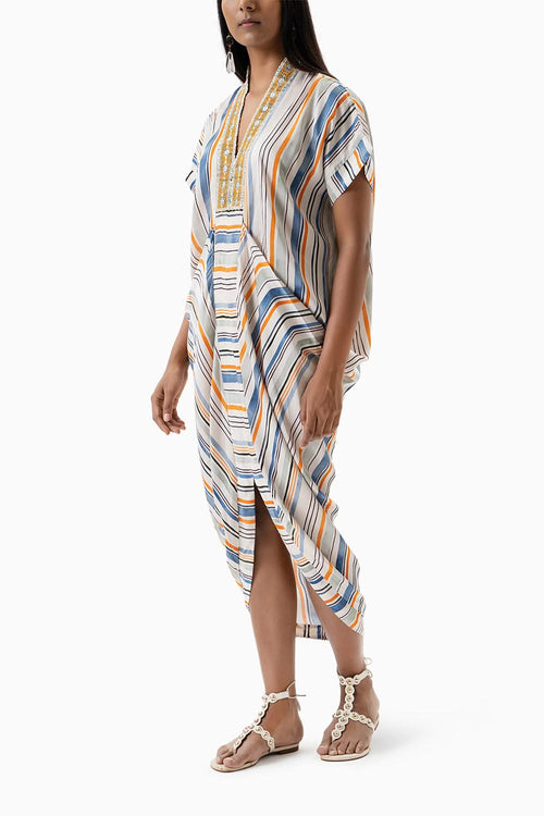 Printed Stripes Cowl Dress