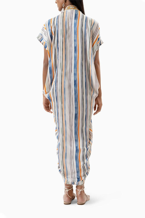 Printed Stripes Cowl Dress
