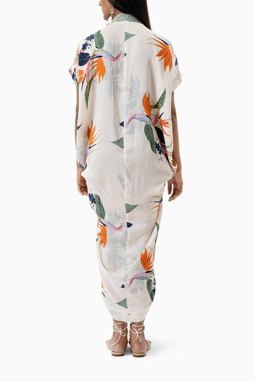 Tropical Floral Printed Cowl Dress