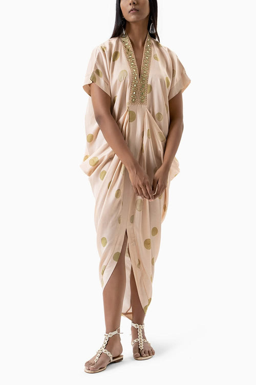 Printed Polka Dot Cowl Dress